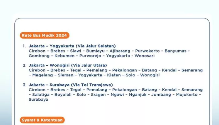 Tiga rute bus mudik gratis BUMN BRI 2024 yang tersedia perjalanan Yogyakarta, Wonogiri, hingga Surabaya. (Foto: Instagram @bankbri_id)