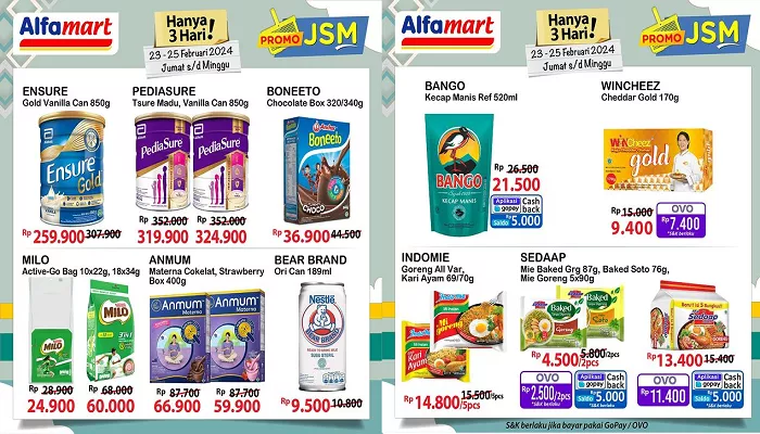 katalog promo JSM Alfamart Jumat, 23 Februari 2024 tersedia diskon mulai dari susu hingga mie. (Foto: Instagram @alfamart)