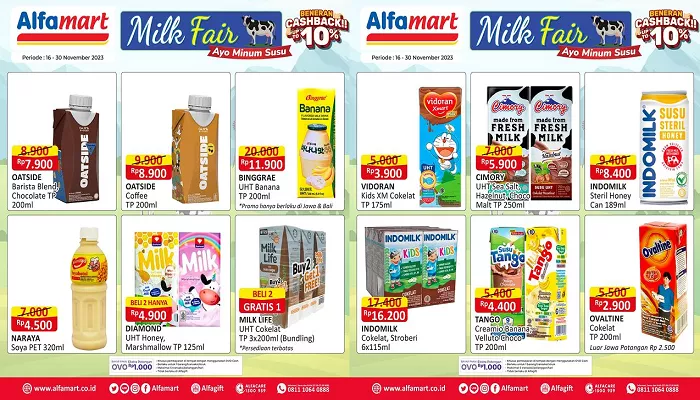 Katalog Promo JSM Alfamart untuk hari ini Senin, 20 November 2023 tersedia diskon hemat dan murah produk minuman susu mulai dari harga Rp2 ribuan saja. (Foto: Instagram @alfamart)