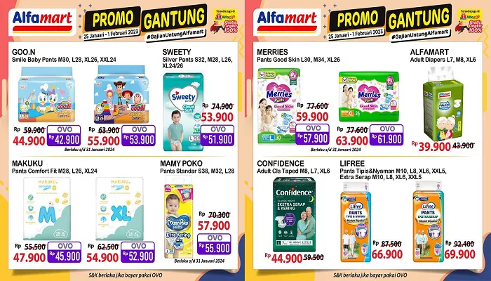Rincian katalog promo JSM Alfamart pada hari ini Sabtu, 27 Januari 2024 yang masih tersedia salah satunya, popok bayi dan dewasa mulai Rp44 ribuan. (Foto: Instagram @alfamart)