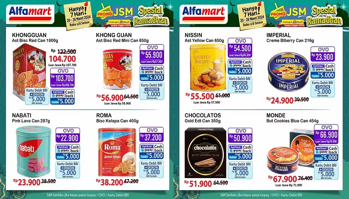 Daftar katalog promo Alfamart Senin, 25 Maret 2024 yang tersedia diskon biskuit dan susu spesial Ramadan mulai Rp17 ribuan. (Foto: Instagram @alfamart)