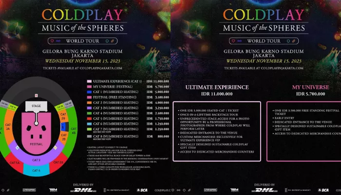 Harga tiket konser Coldplay di Jakarta. (Foto: Instagram @pkentertainment)