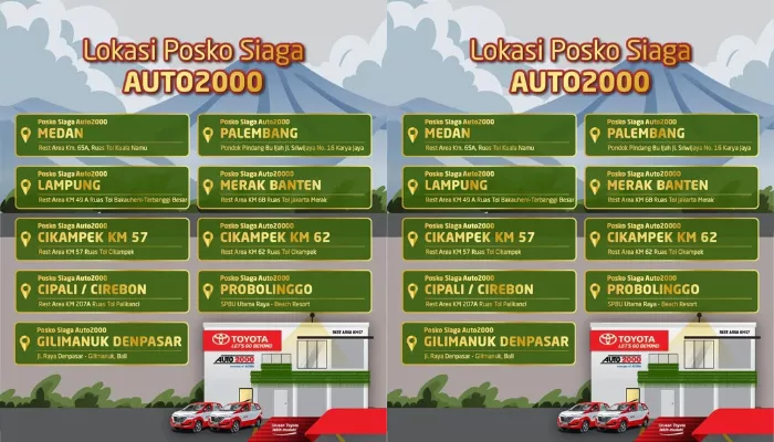 Cek 9 lokasi Posko Auto2000 Siaga 24 Jam yang beroperasi selama libur mudik Lebaran 2024, 4-15 April 2024. (Foto: Dok. Auto2000)