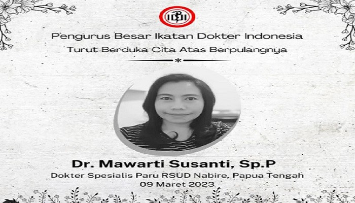 Dokter Mawartih Susanty satu-satunya spesialis paru di wilayah Papua meninggal dunia pada 9 Maret 2023. (instagram/@ikatandokterindonesia)