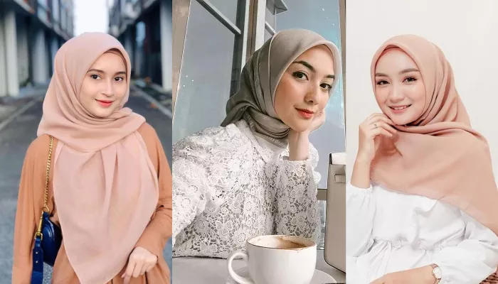 Tutorial hijab segi empat simple elegan yang bisa kamu ikuti untuk tampil cantik saat Lebaran. (Foto: Pinterest)