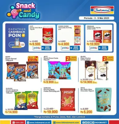 Katalog Promo Indomaret Snack and Candy periode 3 - 9 Mei 2023. (foto: indomaret)