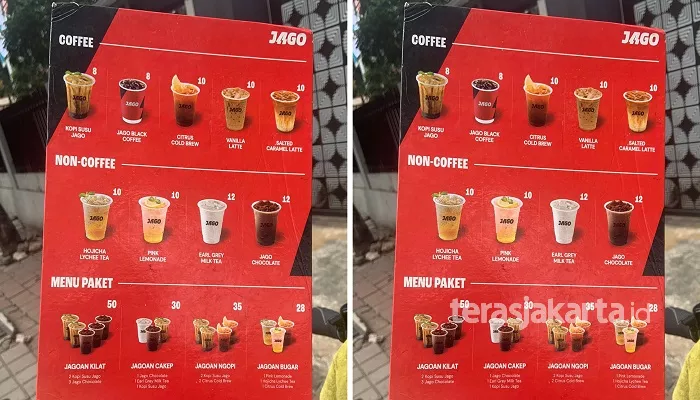 Jago Coffee menawarkan menu-menu kopi kelas gerai premium, namun harga cuma Rp10 Ribuan. (Foto: terasjakarta.id)