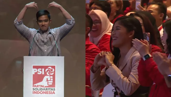 Diangkat jadi Ketua Umum PSI, Kaesang beri lambang hari ke sang istri, Erina Gudono. (Foto: YouTube Partai Solidaritas Indonesia)