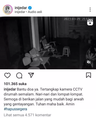 Penampakan pocong di rumah Jessica Iskandar terekam CCTV. (@inijedar)