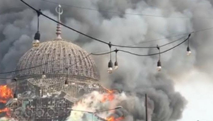 Kubah Masjid Raya Jakarta Islamic Centre terbakar pada Oktober 2022 lalu. (terasjakarta/ist)