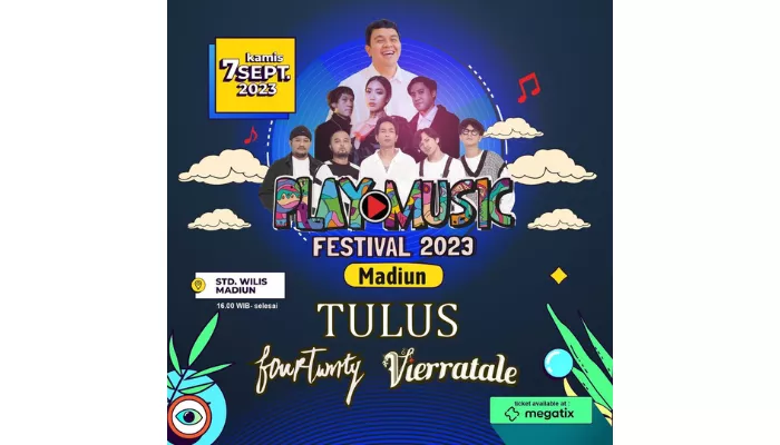 Jadwal konser Tulus tahun 2023 di Play Music Festival 2023 Madiun tanggal 7 September. (foto: Instagram @playmusicindonesia)