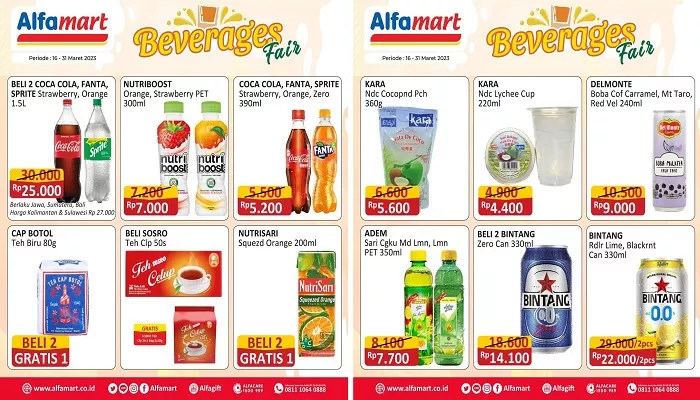 Katalog promo Alfamart 24 Maret menghadirkan diskon aneka produk minuman segar hanya sampai tanggal 31 Maret 2023. (alfamart)