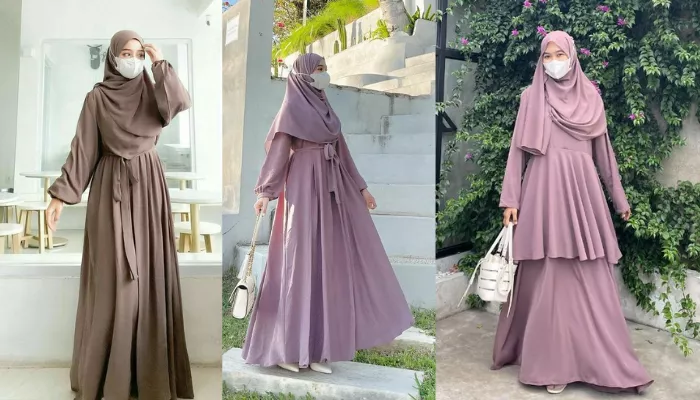 Gamis syari masih menjadi pakaian favorit wanita untuk lebaran agar bisa tampil dengan nuansa islami yang kalem. (Foto: Pinterest)