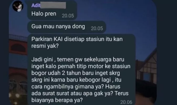 Percakapan soal parkir motor 2 tahun di Stasiun Bogor. (foto: ist)