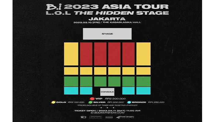 Seating plan konser B.I yang akan berlangsung di The Kasablanka Hall, Kota Kasablanka, Jakarta, Maret 2023 (Instagram/@threeanglesproduction)