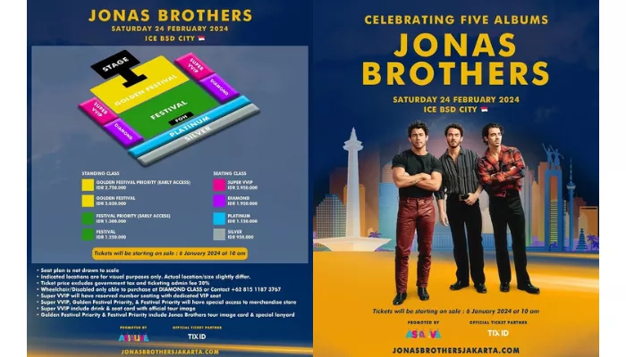 Harga tiket konser Jonas Brothers di ICE BSD mulai dari Rp950 ribuan. (Foto: Instagram @colorasialive)