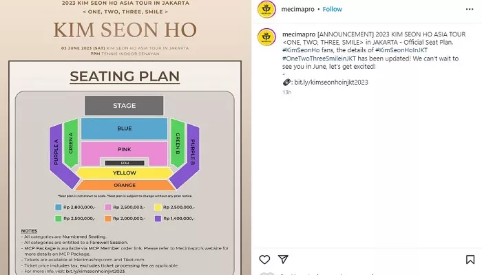 Harga tiket dan seat map fan meeting Kim Seon-ho di Jakarta. (Tangkapan layar/Instagram/@mecimapro)