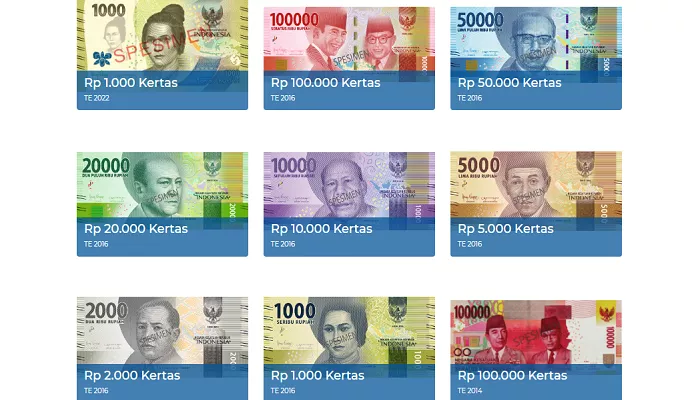 Pecahan uang rupiah kertas yang dikeluarkan oleh Bank Indonesia. (Foto: bi.go.id)